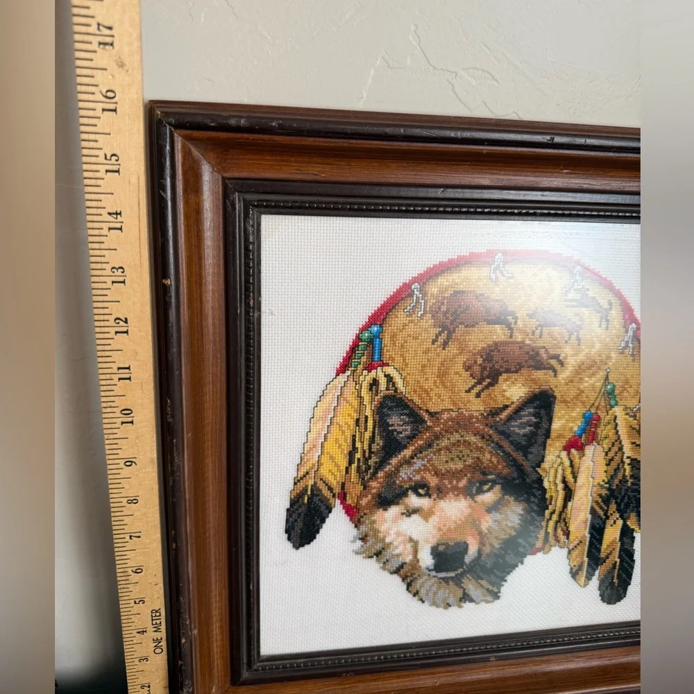 Janlynn Counted Cross Stitch Brother‎ Wolf framed art 16” x 16”
